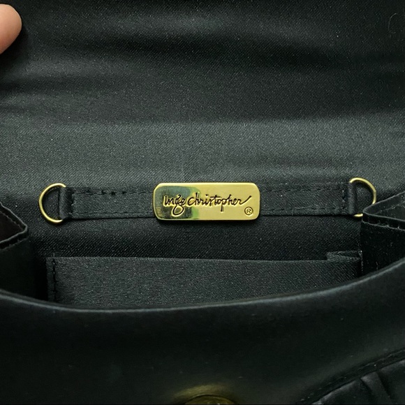 INGE CHRISTOPHER Black Silk Satin Evening Bag with Heart Bling Rhinestone - Picture 13 of 13